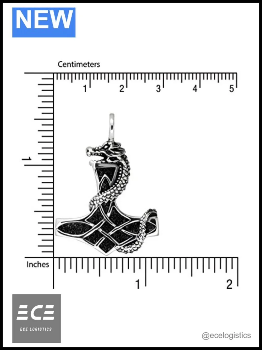 925 Sterling Silver Viking Dragon Axe Thor Mjolnir Pendant Necklace